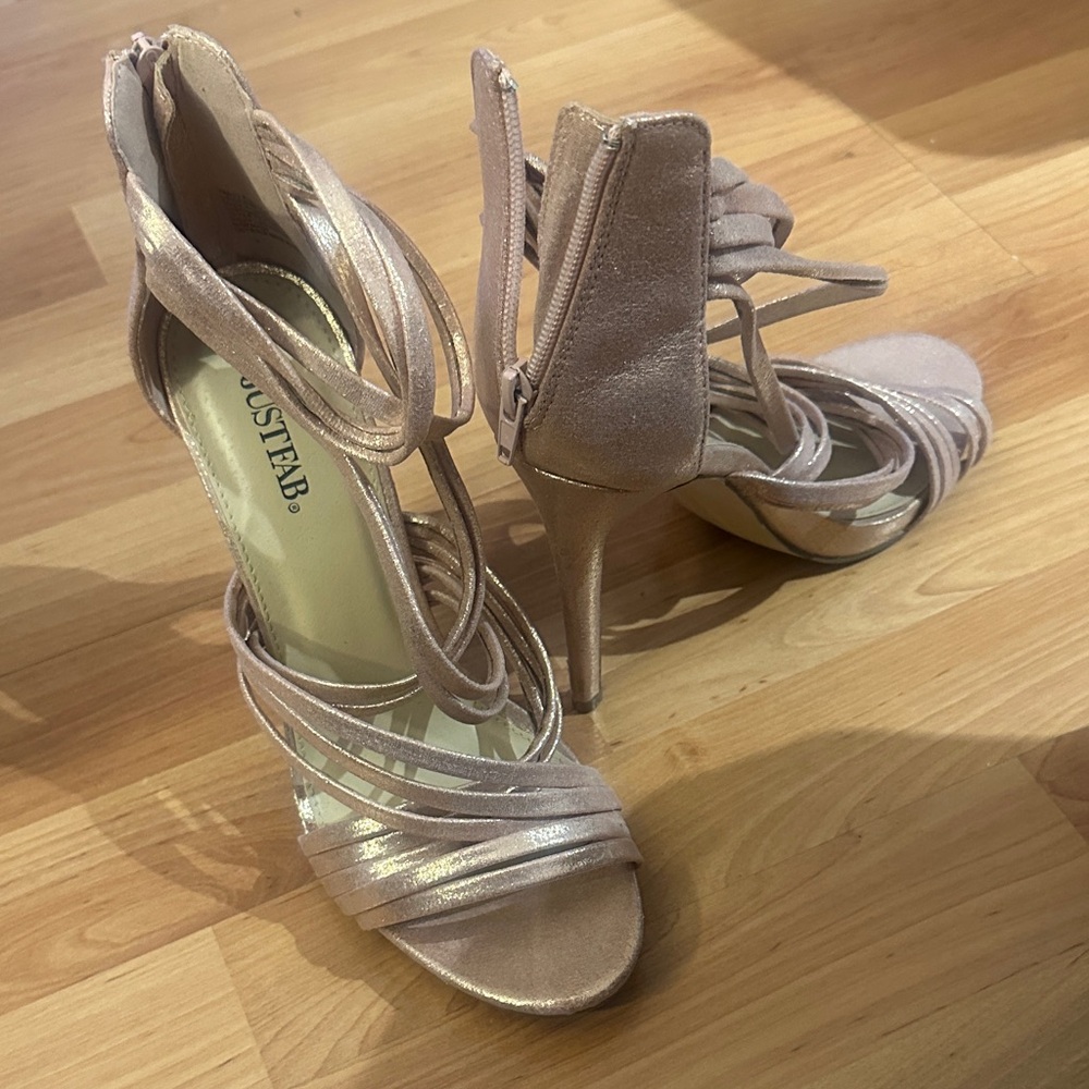 JustFab Women's Metallic Pink Strappy Heels